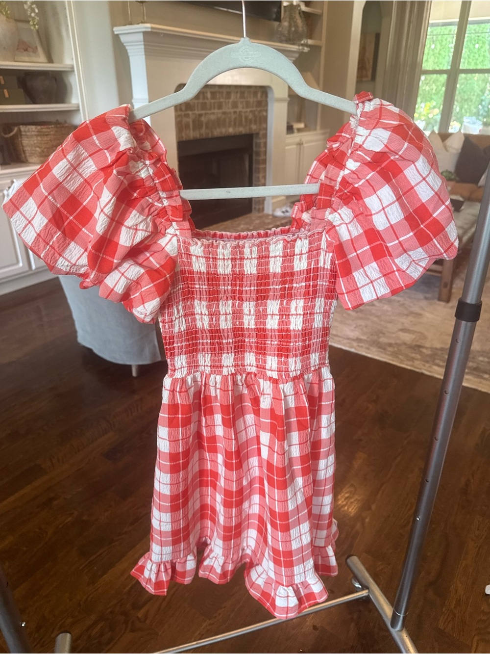 Show Me Your MuMu Red and White Gingham Puff-Sleeve Dress